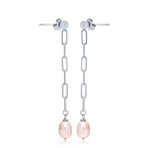 PRICE DROP‼️Pink Pearl & 925 Sterling Silver Long Chain Earrings